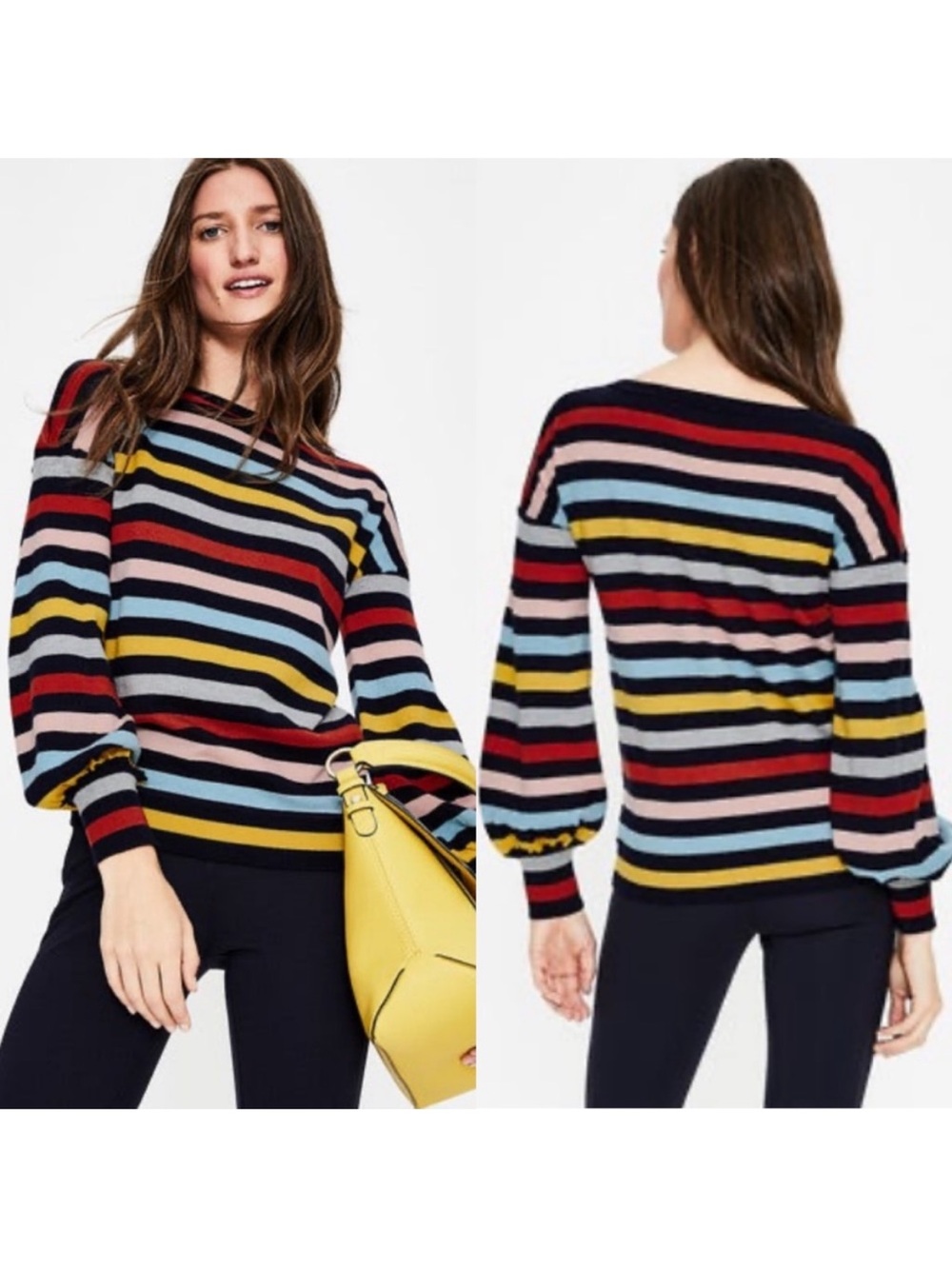 Boden muriel colorful multi stripe wool blend sweater puff sleeve womens S